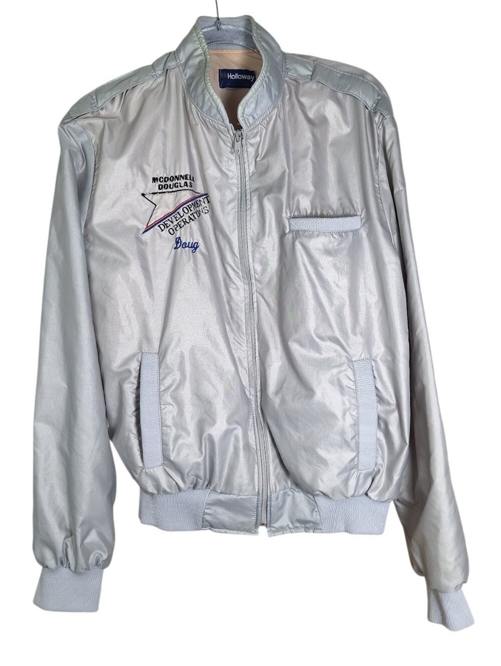 Vintage 80s Silver Racer Bomber Jacket Mens L McDonnell Douglas Windbreaker